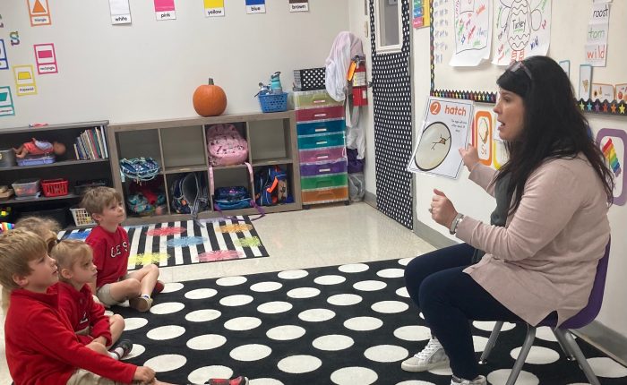 TK Teacher Melissa Flickinger reads to students