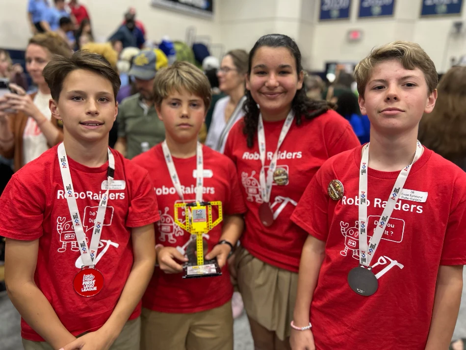 CES Robo-Raiders - Porter Bates, Hutson Lambert, Augustine Martinez, and Isabella Wood, will be traveling with their parents and robotics coaches in May to a three-day international competition in Long Beach, CA.